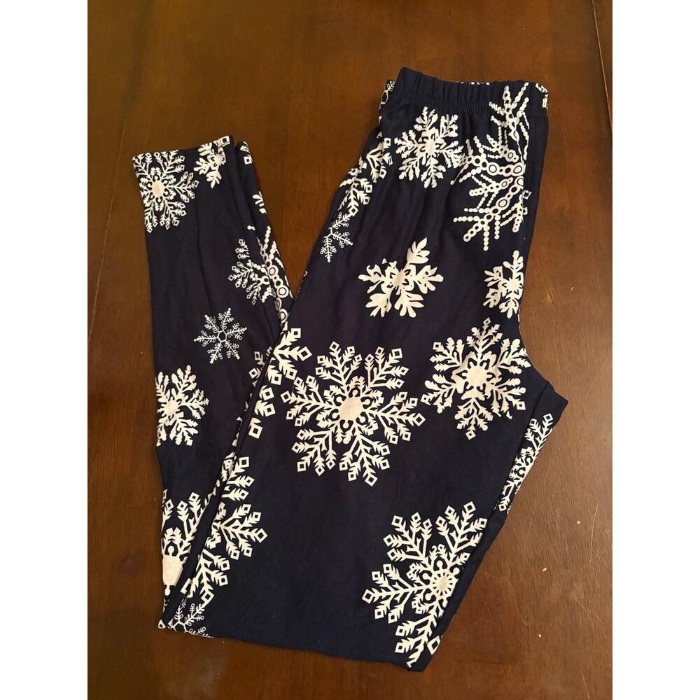 Agnes & Dora women’s leggings XS high waisted soft navy white snowflakes winter